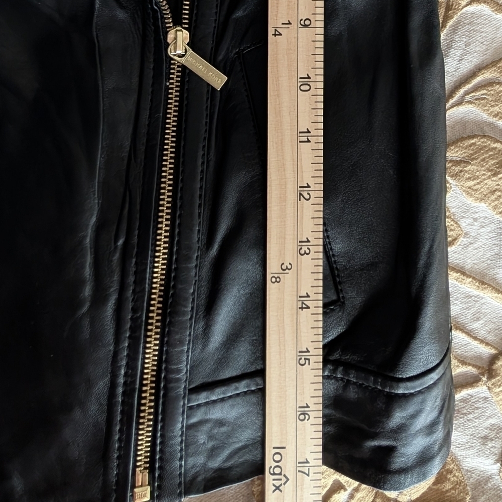 Michael Kors Leather Moto‎ Jacket Luggage Black Sz XS - Picture 11 of 13